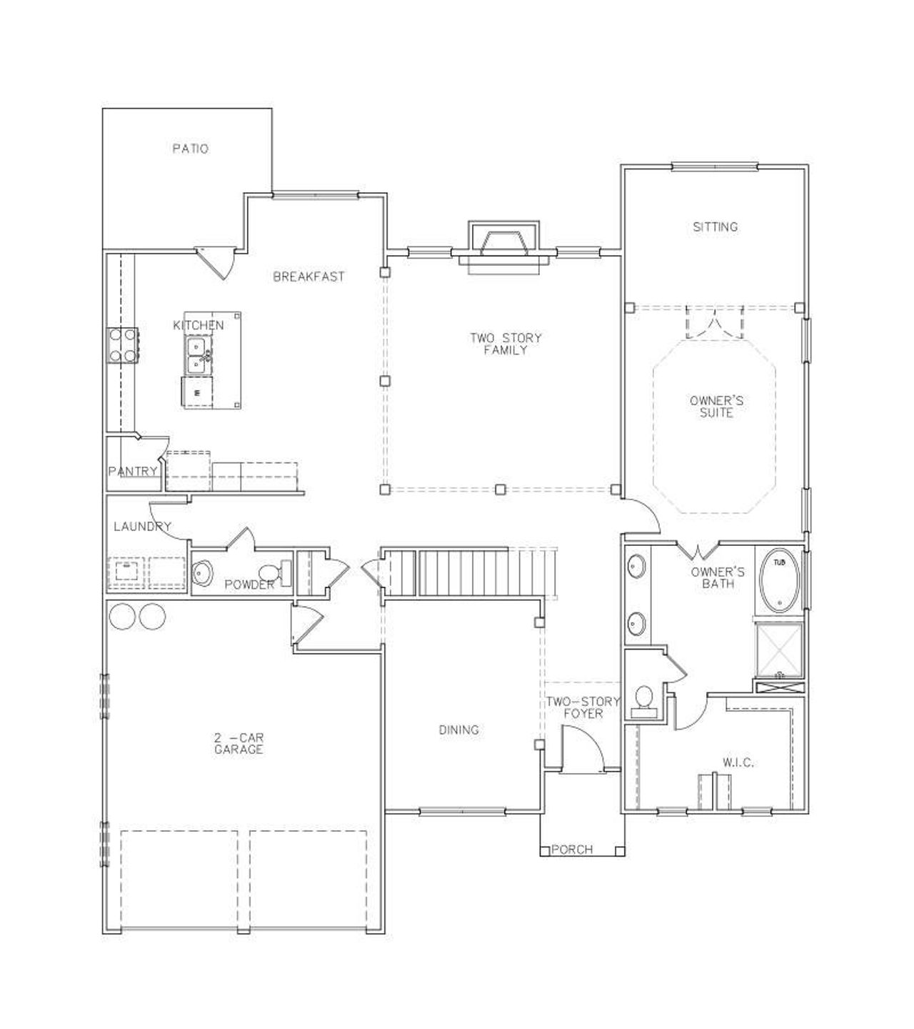 2D floor plan layout for the Newport I by Peachtree Building Group in The Landing at Miller’s Ferry, Adairsville, GA (Image 2).