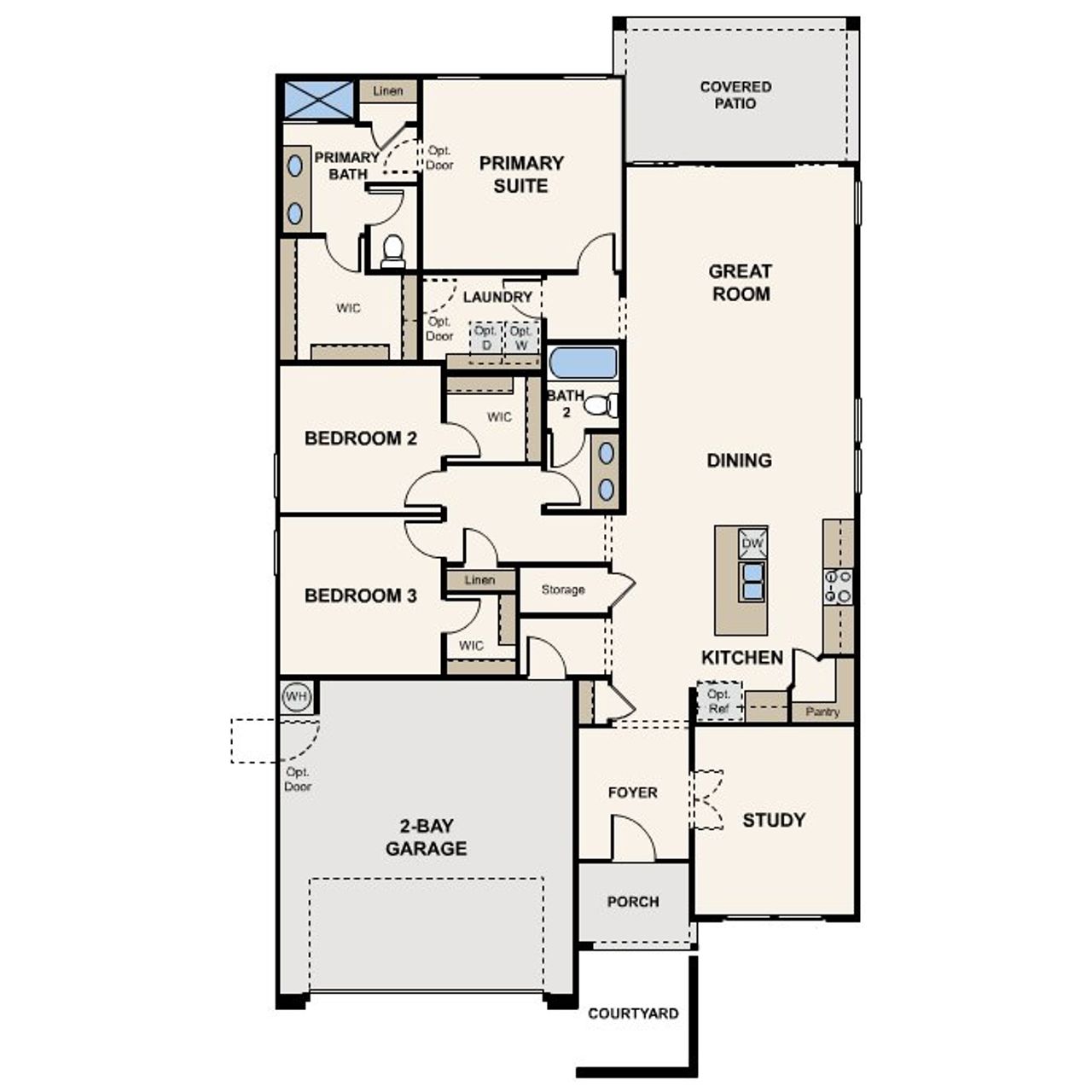 2D floor plan layout for the Champlain by Century Communities in Teravalis, Buckeye, AZ (Image 2).