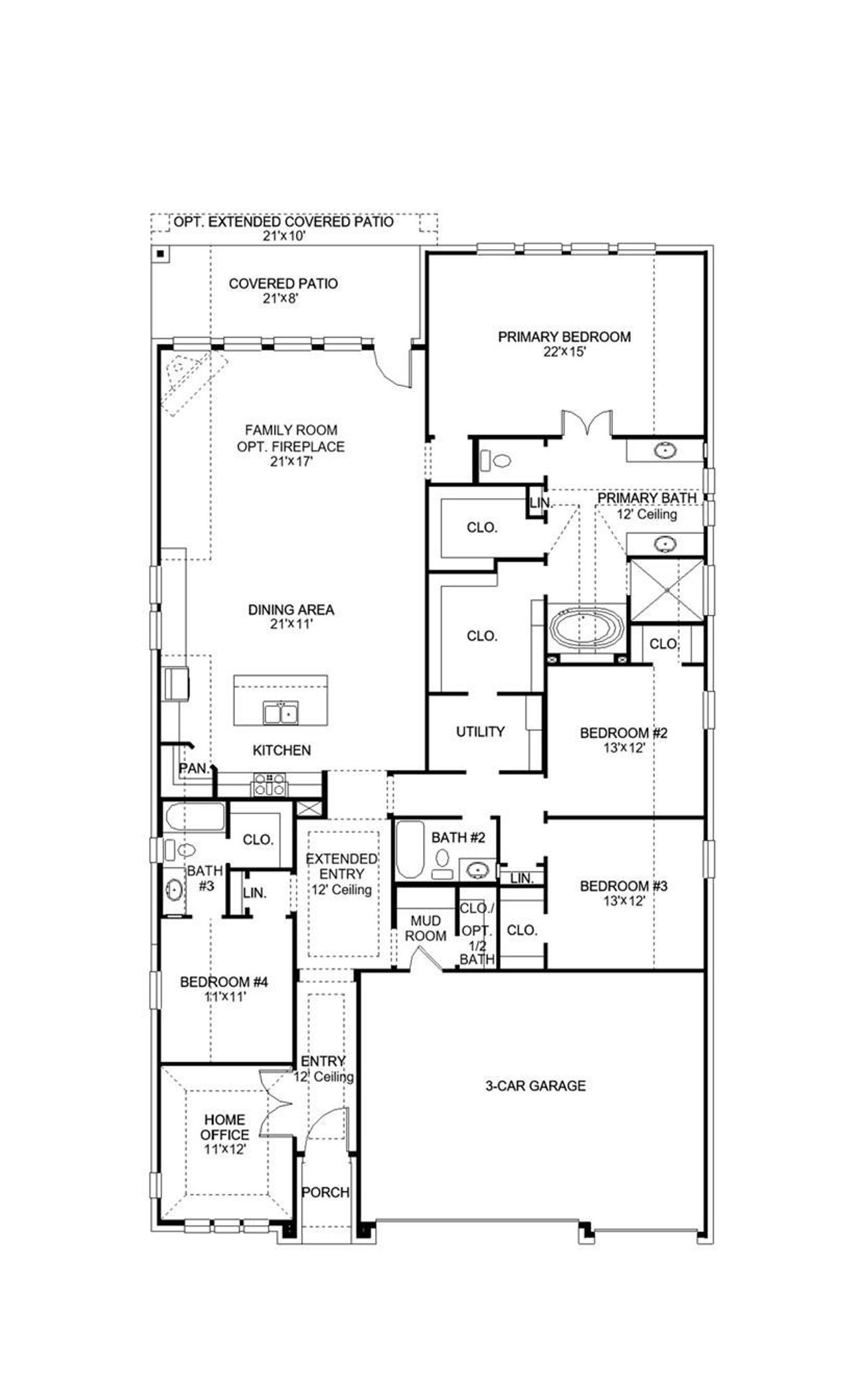 2D floor plan layout of this home in Lariat 60', Liberty Hill, TX (Image 2).