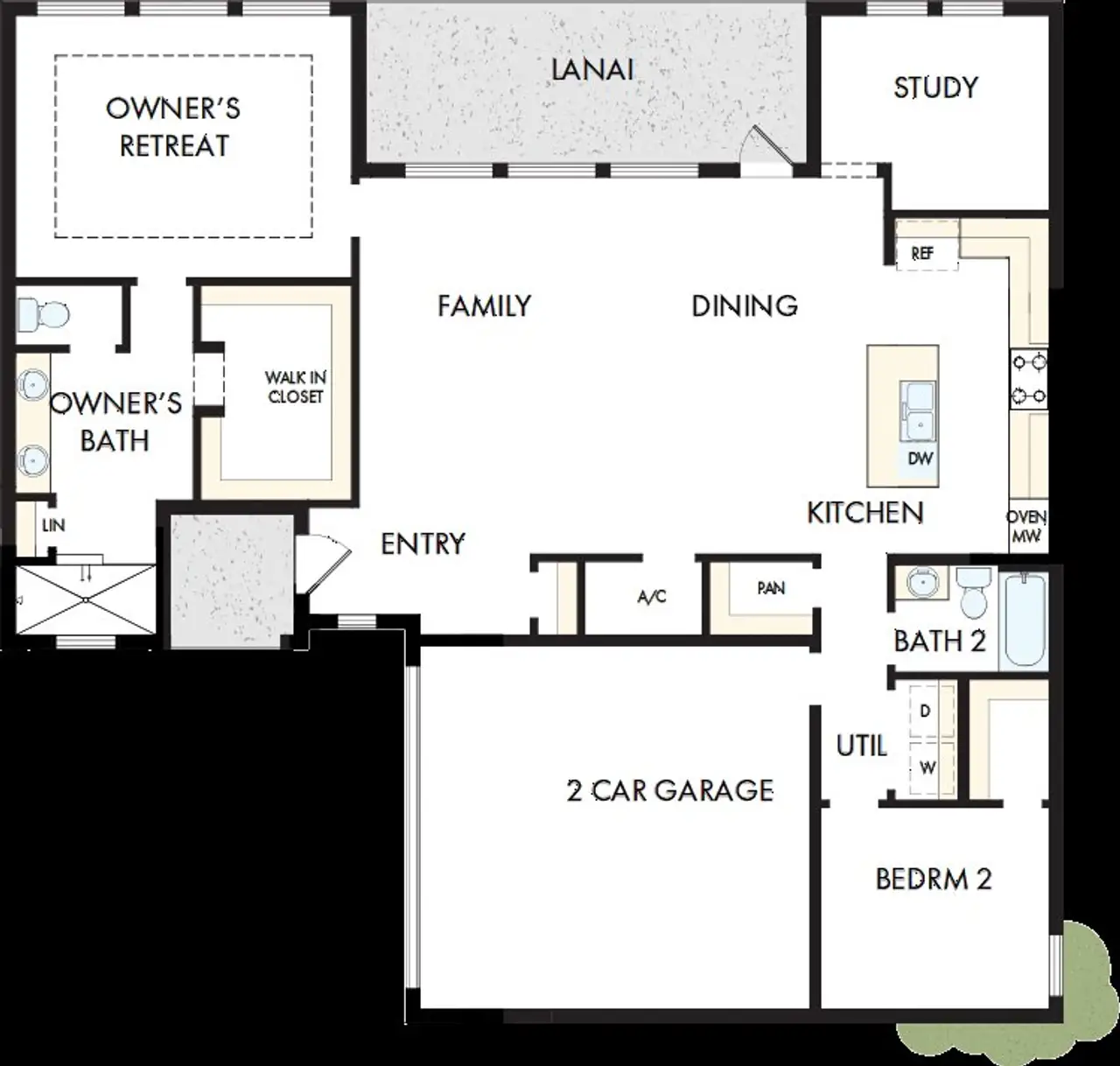 2D floor plan layout of this home in Waterset Bungalow Series, Apollo Beach, FL (Image 2).
