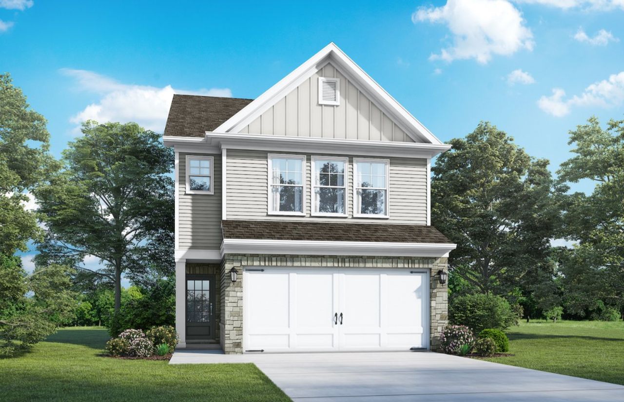 Representative exterior photo of a completed home built from the York by McKinley Homes in Somerset at Riverbrook, Gainesville, GA (Image 2).