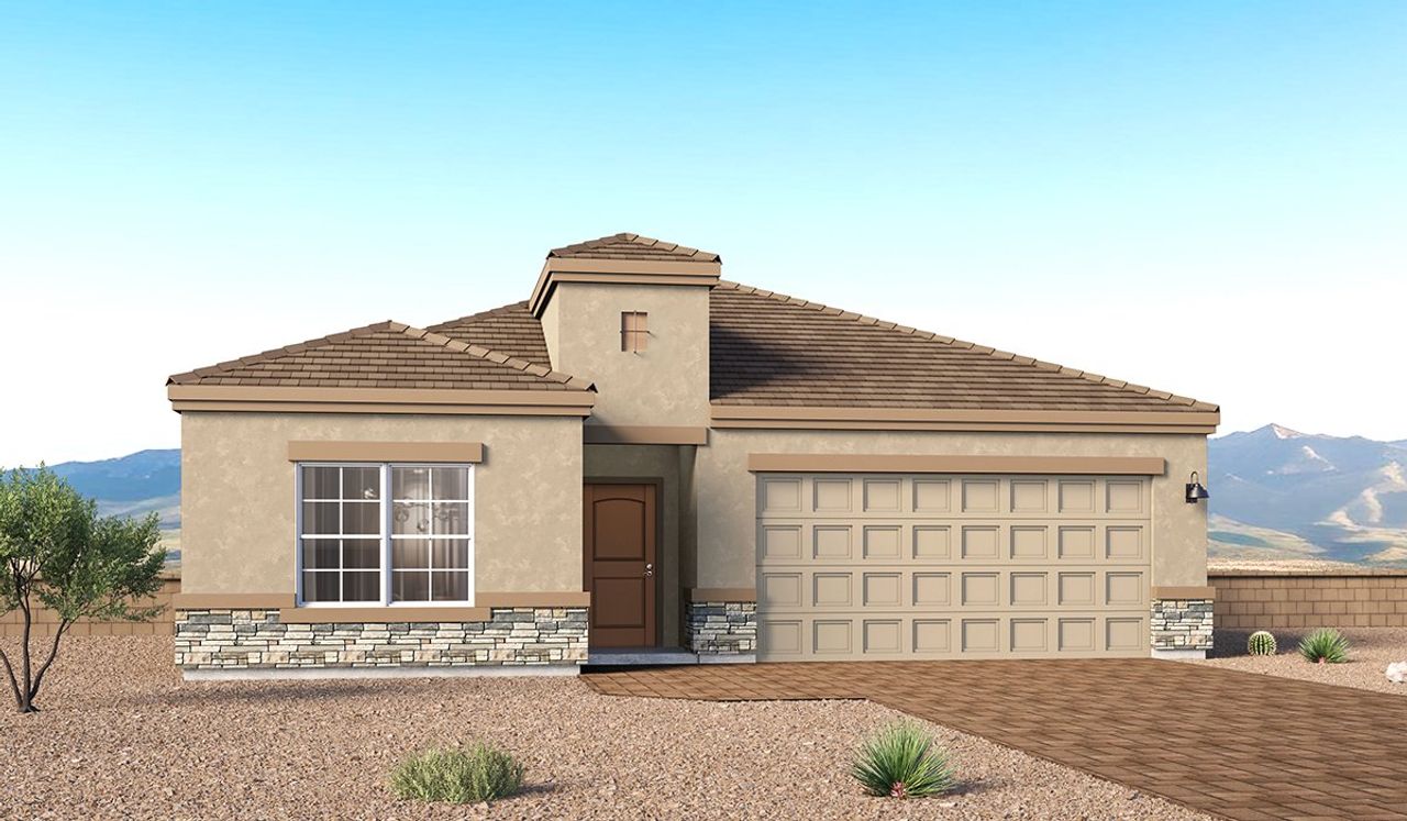 Representative exterior photo of a completed home built from the York - Plan 1863 by D.R. Horton in Solterra, Green Valley, AZ (Image 2). Representative exterior photo of a completed home built from the York - Plan 1863 by D.R. Horton in Solterra, Green Valley, AZ (Image 2).