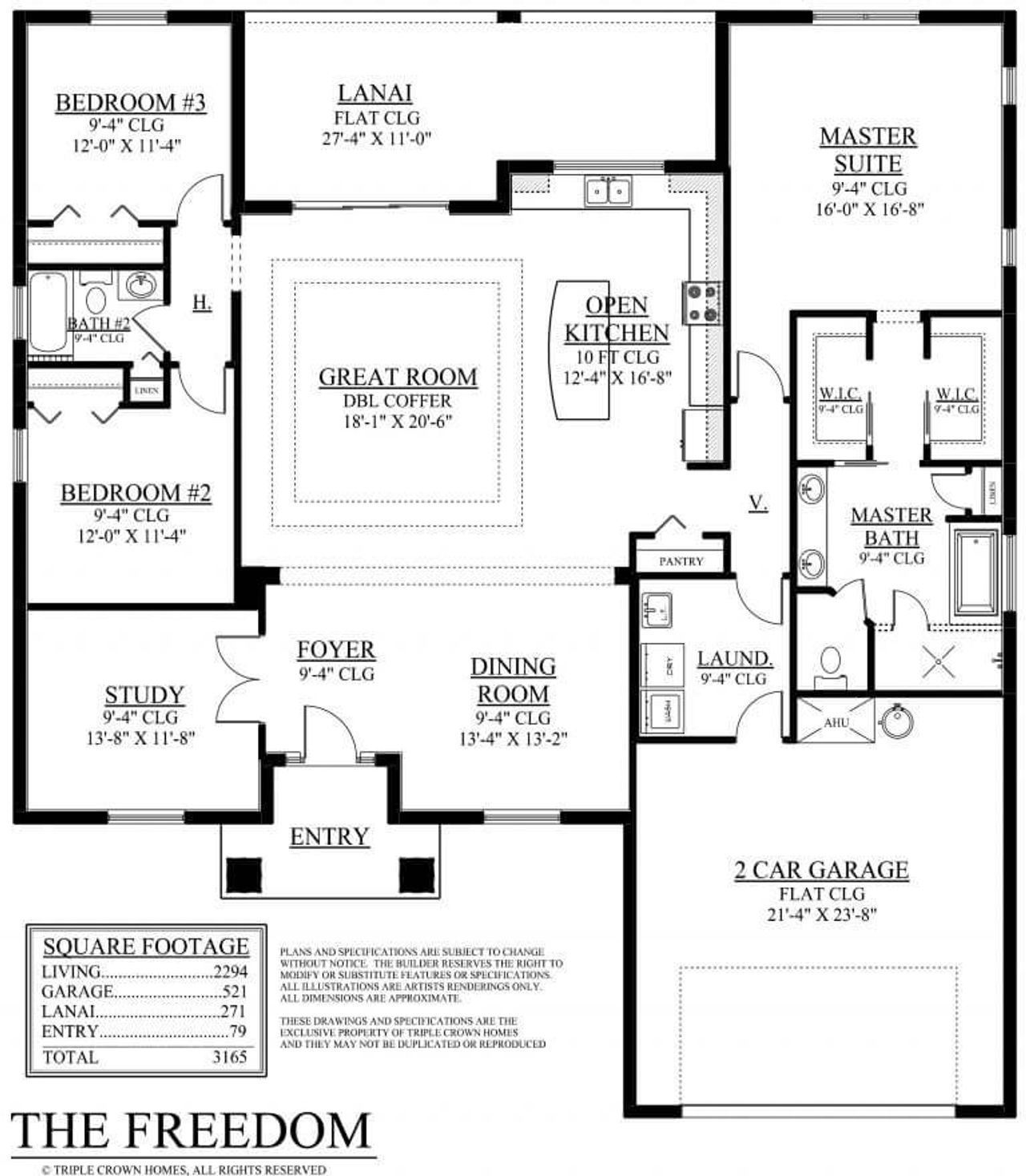 2D floor plan layout for the Freedom by Triple Crown Homes in Evergreen Estates, Ocala, FL (Image 2).