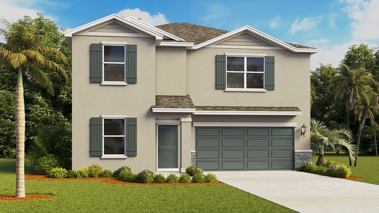 Representative exterior photo of a completed home built from the Riviera by D.R. Horton in Crosswinds, Haines City, FL (Image 2). Representative exterior photo of a completed home built from the Riviera by D.R. Horton in Crosswinds, Haines City, FL (Image 2).