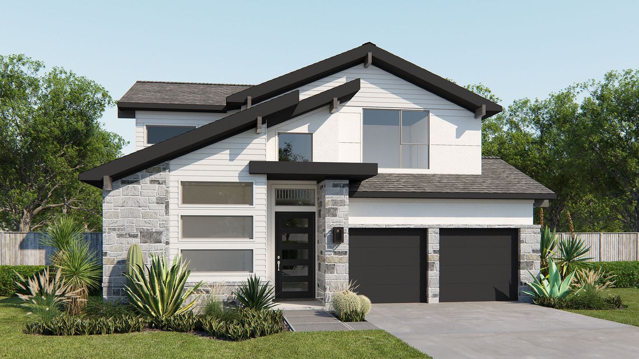 Representative exterior photo of a completed home built from the Design 2620E by Perry Homes in Vista Alta Del Veramendi 50', New Braunfels, TX (Image 2).