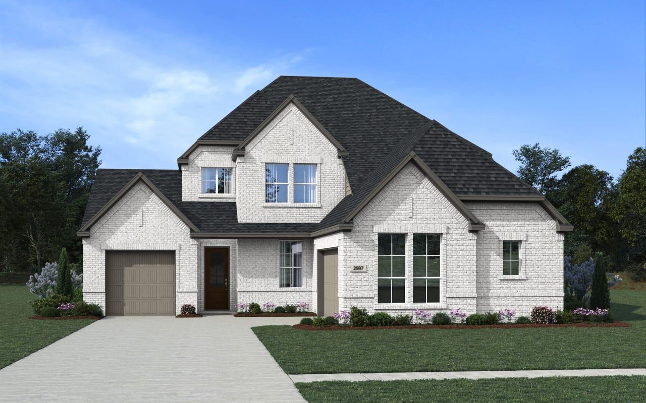 Front exterior of a new home in Prominence, San Antonio, TX, highlighting curb appeal (Image 2).