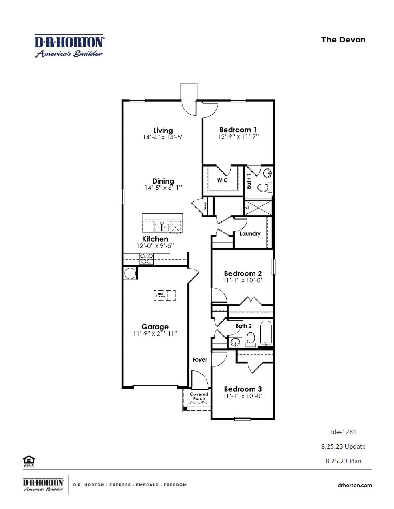 2D floor plan layout for the DEVON by D.R. Horton in Summerville, Darlington, SC (Image 2).