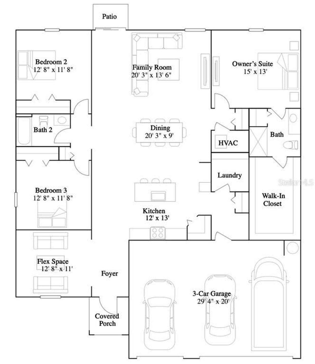 2D floor plan layout of this home in Tara Forest East, Alachua, FL (Image 2).