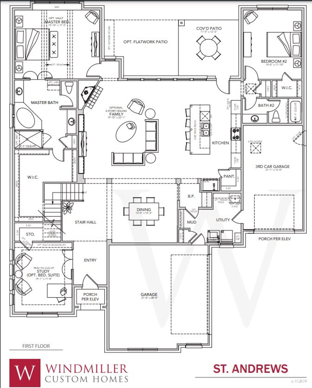 2D floor plan layout for the St. Andrews by Windmiller Custom Homes in Thomas Crossing, Burleson, TX (Image 2). 2D floor plan layout for the St. Andrews by Windmiller Custom Homes in Thomas Crossing, Burleson, TX (Image 2).