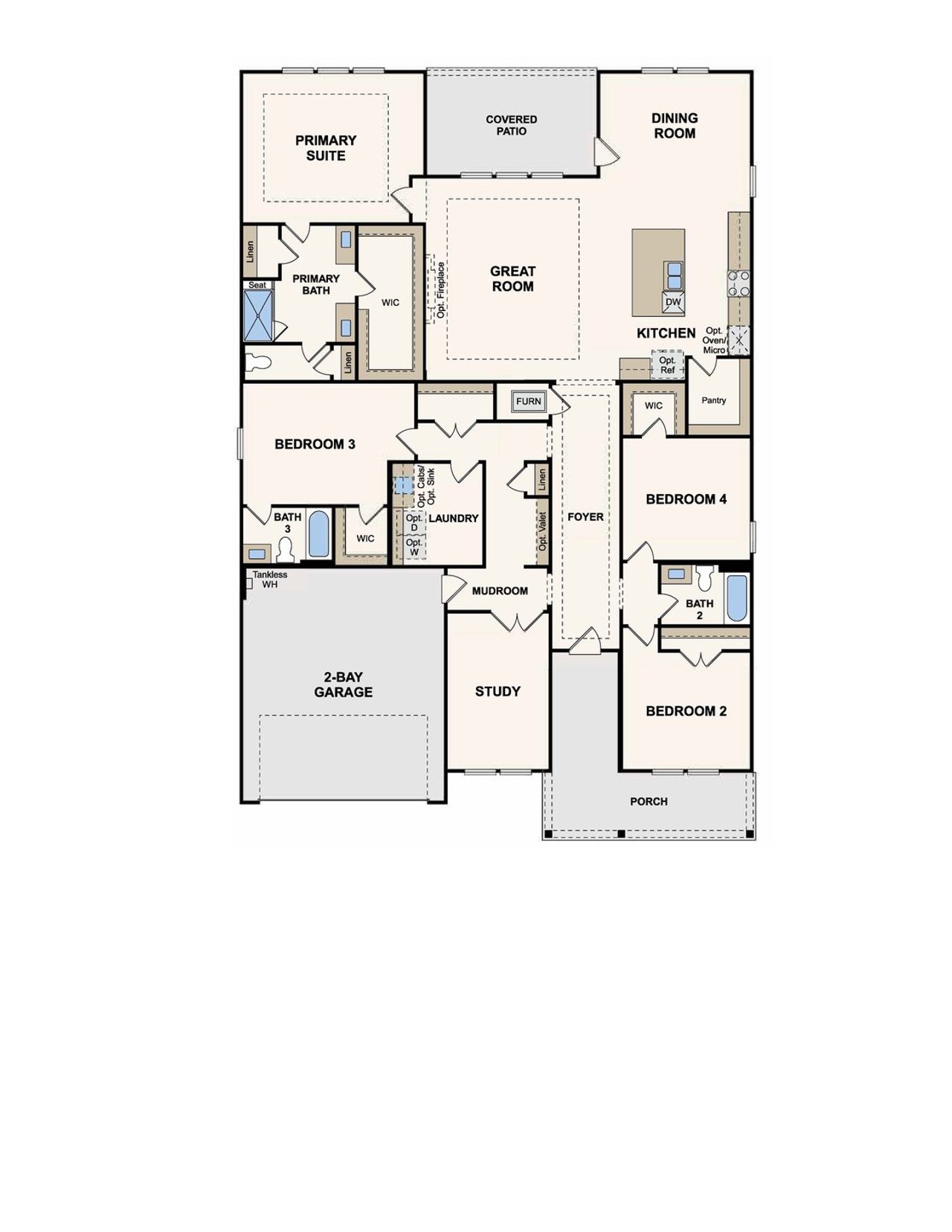 2D floor plan layout of this home in Grand Oaks, Mont Belvieu, TX (Image 2).