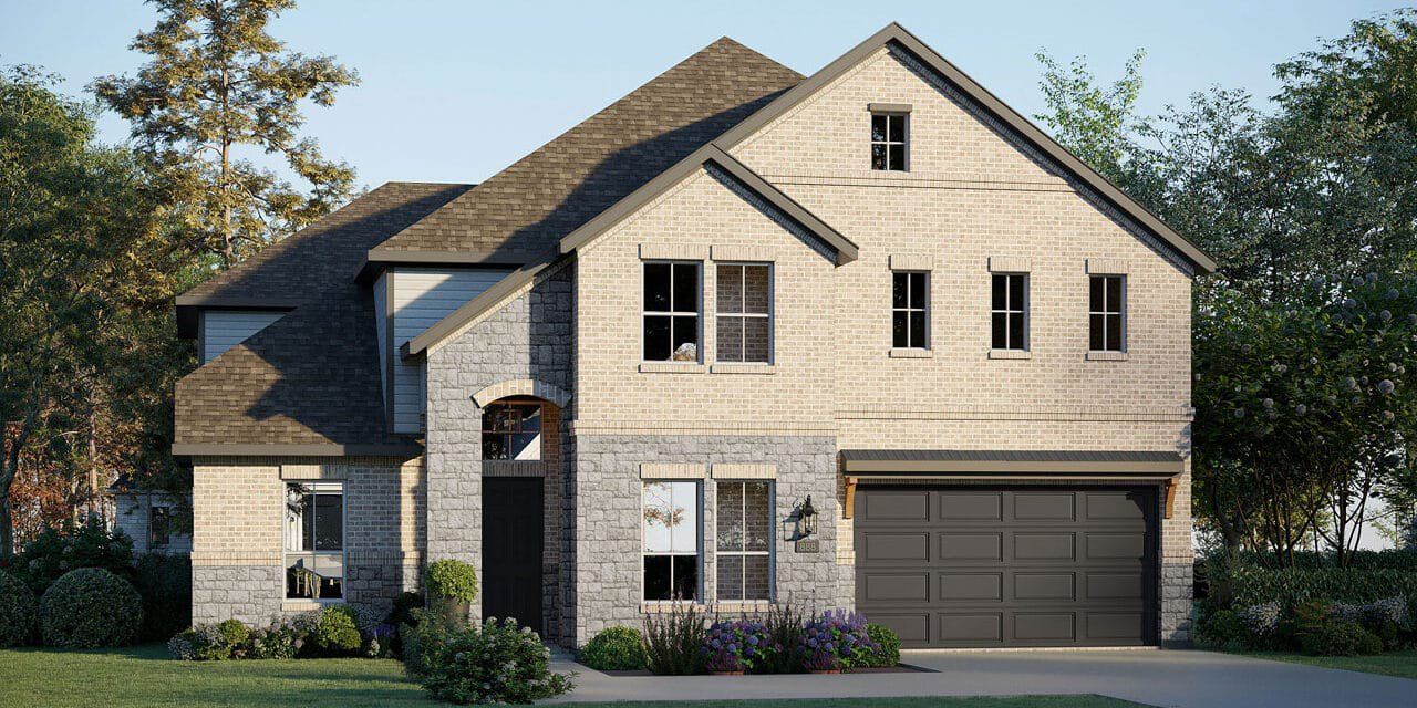Representative exterior photo of a completed home built from the Harrison 5234 by GFO Home in Enclave At Cele, Pflugerville, TX (Image 2).
