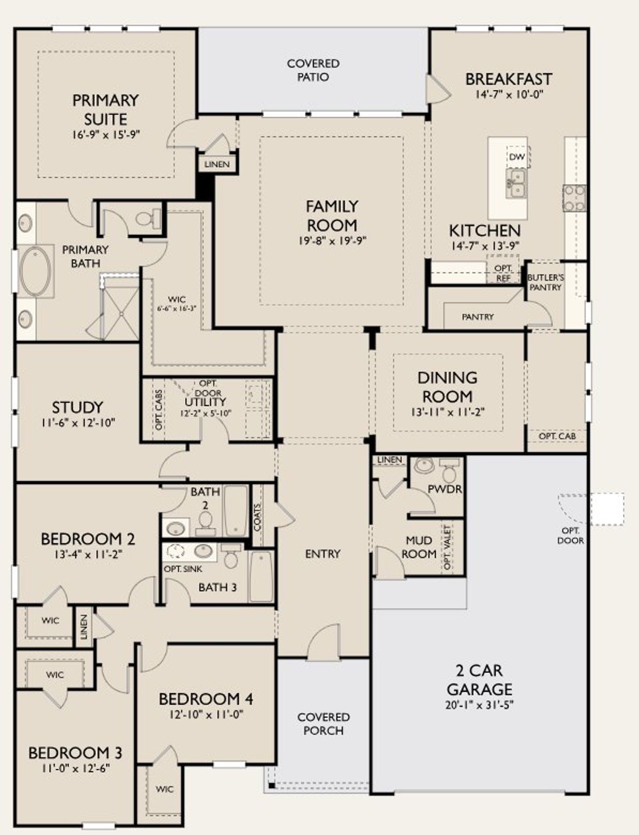 2D floor plan layout for the Whitney by Ashton Woods in La Cima, San Marcos, TX (Image 2).