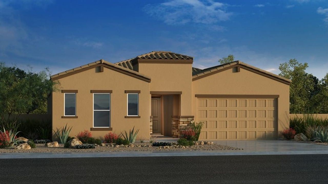 Representative exterior photo of a completed home built from the Bedford by Taylor Morrison in Combs Ranch Landmark Collection, San Tan Valley, AZ (Image 2). Representative exterior photo of a completed home built from the Bedford by Taylor Morrison in Combs Ranch Landmark Collection, San Tan Valley, AZ (Image 2).