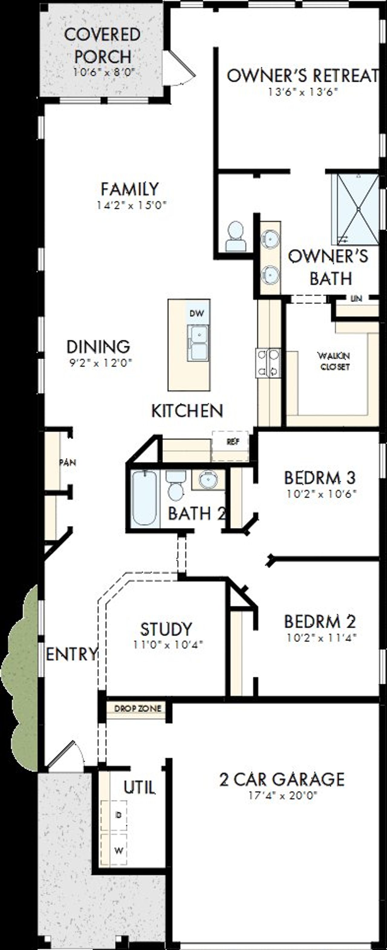2D floor plan layout of this home in Kissing Tree – Grove Series, San Marcos, TX (Image 2).