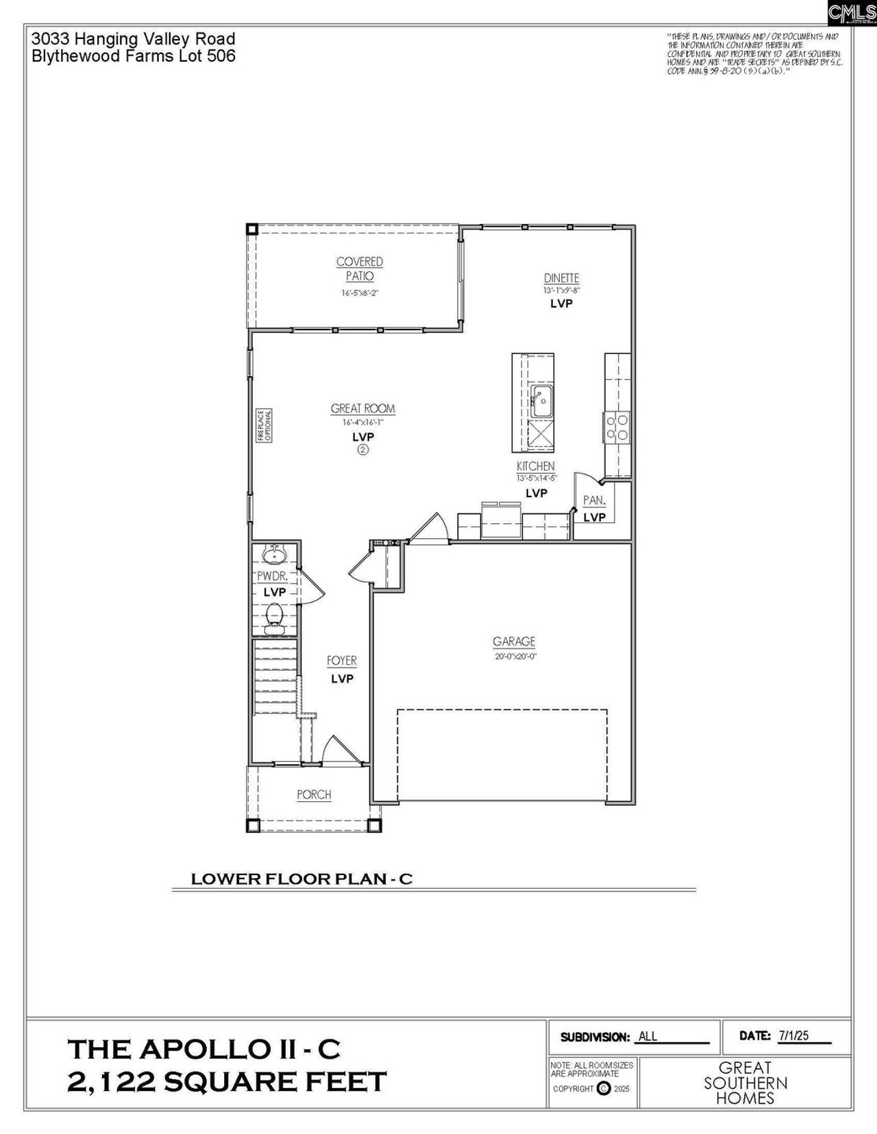 2D floor plan layout of this home in Blythewood Farms, Blythewood, SC (Image 2).