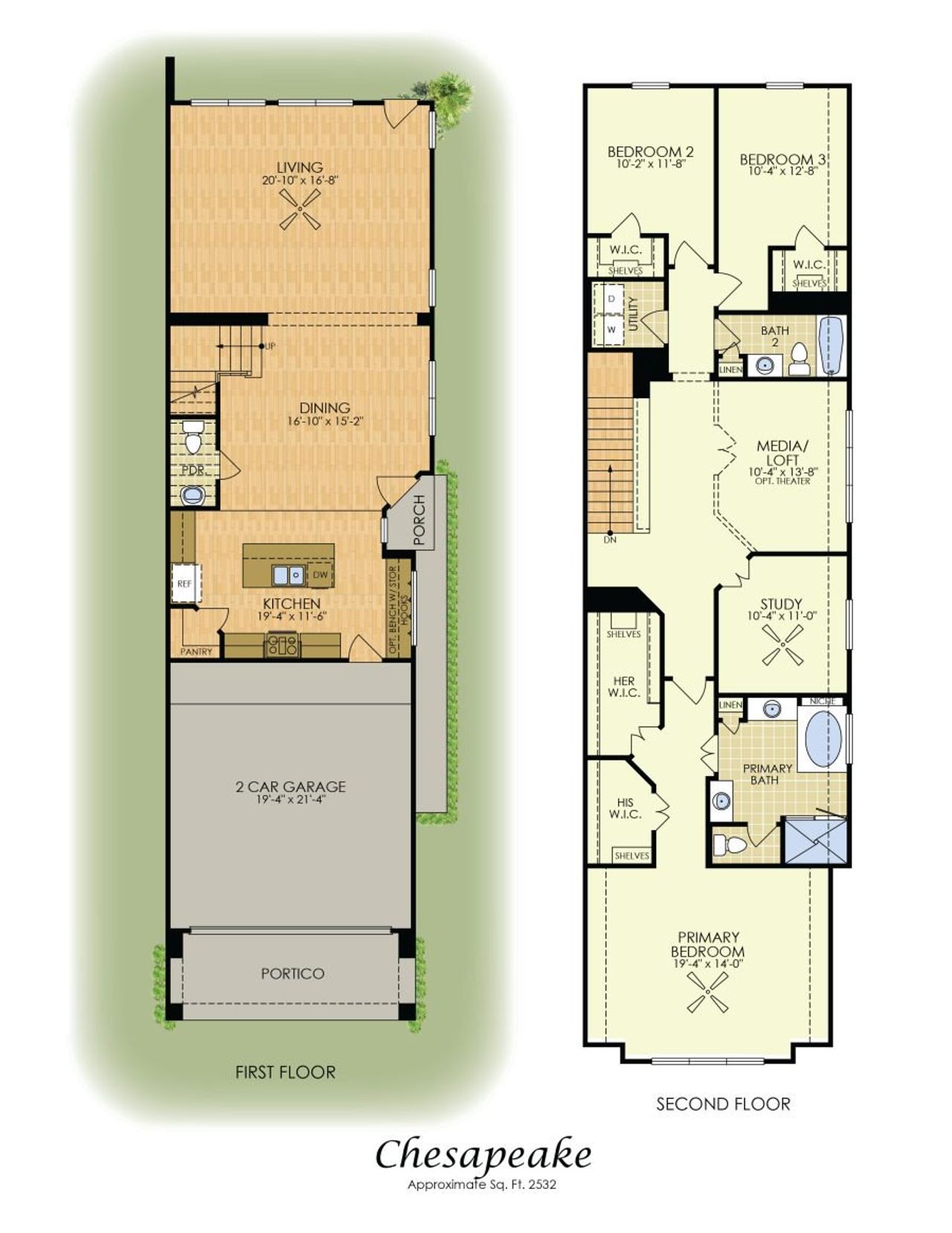 2D floor plan layout for the Chesapeake by Sandcastle Homes in Sunset Heights, Houston, TX (Image 2). 2D floor plan layout for the Chesapeake by Sandcastle Homes in Sunset Heights, Houston, TX (Image 2).