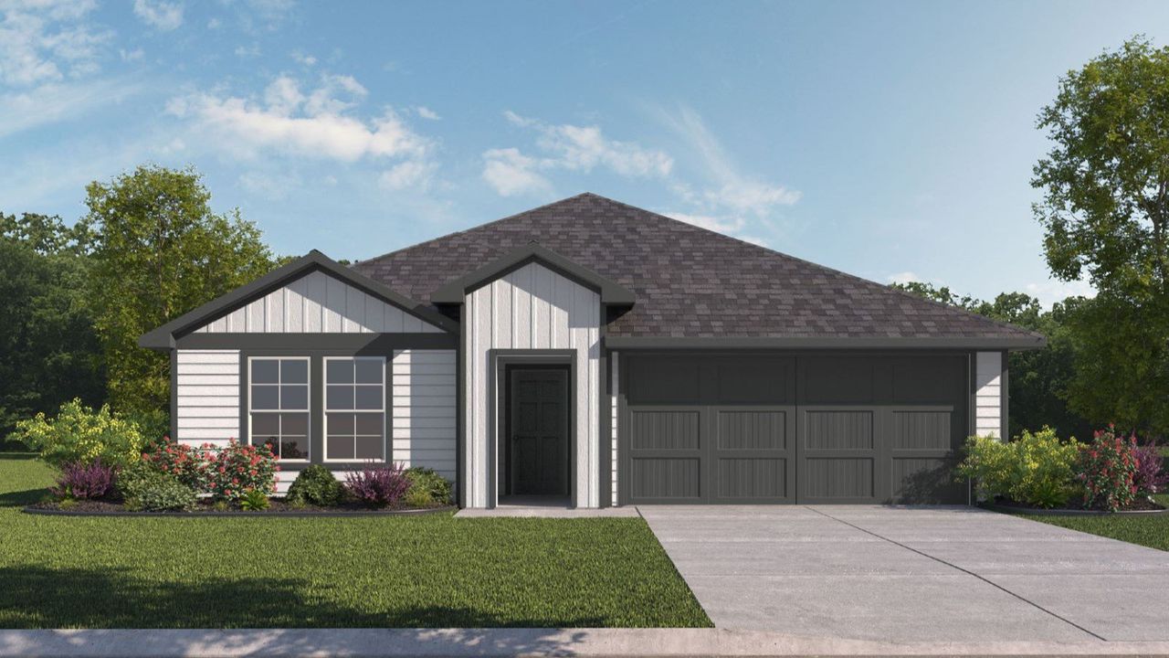 Representative exterior photo of a completed home built from the Cali by D.R. Horton in Holly Ridge, Rosenberg, TX (Image 2). Representative exterior photo of a completed home built from the Cali by D.R. Horton in Holly Ridge, Rosenberg, TX (Image 2).