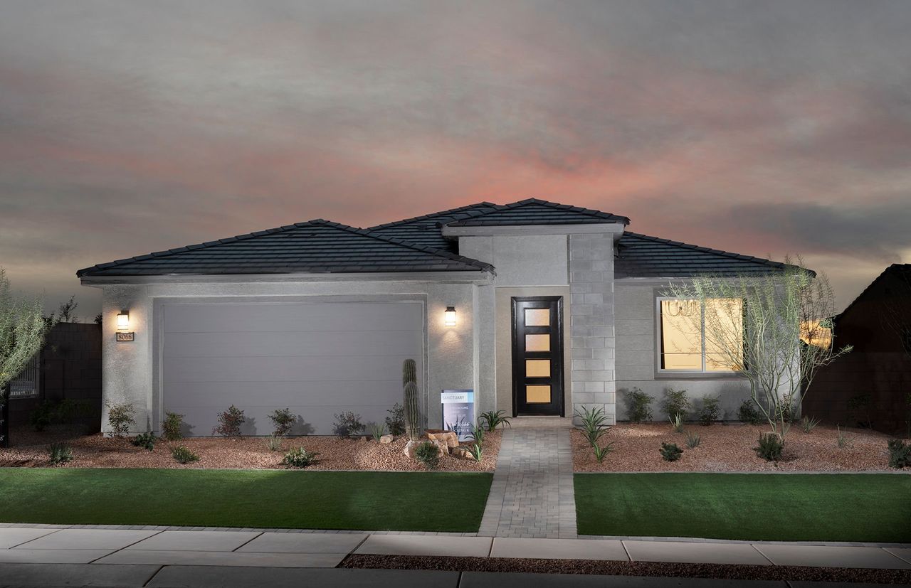 Front exterior of a new home in Del Webb at Rocking K, Tucson, AZ, highlighting curb appeal (Image 2). Front exterior of a new home in Del Webb at Rocking K, Tucson, AZ, highlighting curb appeal (Image 2).