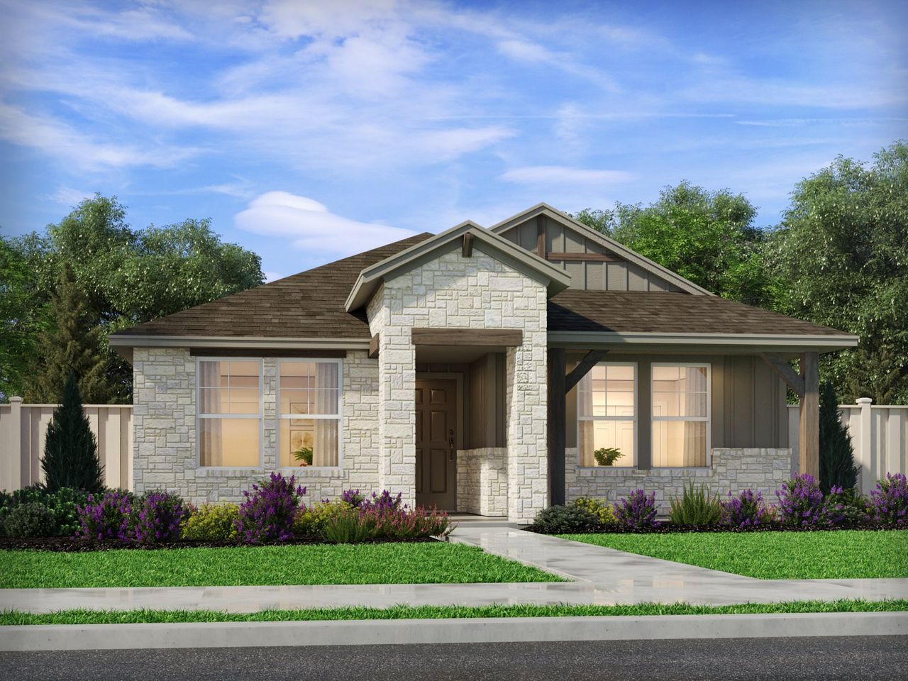 Representative exterior photo of a completed home built from the The Coronado (740) by Meritage Homes in Colony at Cole Springs - Arbor Collection, Buda, TX (Image 2). Representative exterior photo of a completed home built from the The Coronado (740) by Meritage Homes in Colony at Cole Springs - Arbor Collection, Buda, TX (Image 2).