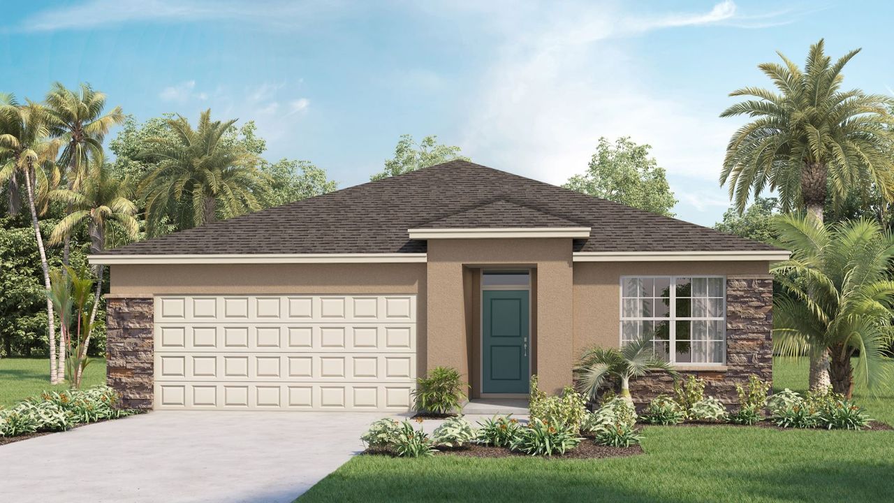 Representative exterior photo of a completed home built from the ARIA by D.R. Horton in Palmetto Landing at Babcock Ranch Express, Punta Gorda, FL (Image 2).