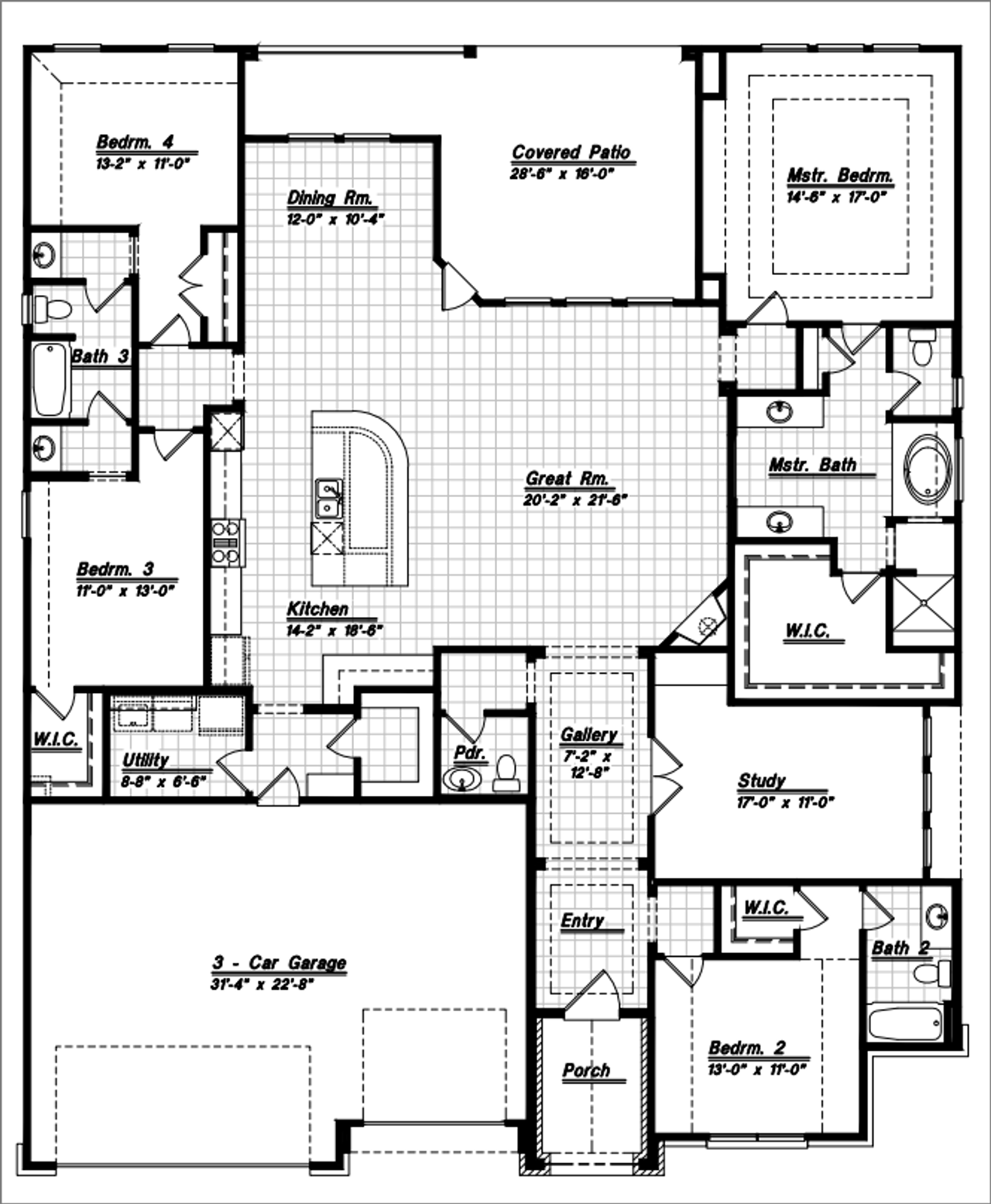 2D floor plan layout for the Bellaire by Bellaire Homes in Elkhorn Ridge, Fair Oaks Ranch, TX (Image 2).