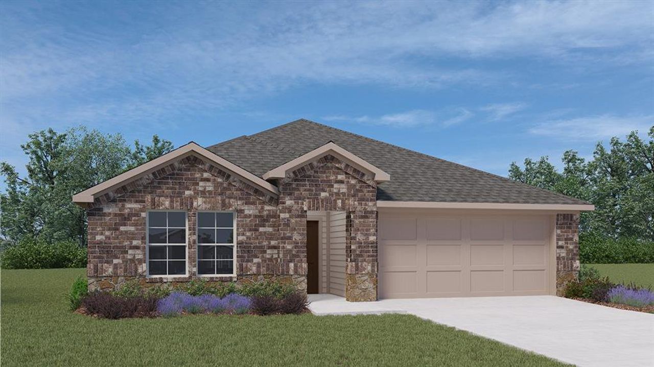 Front exterior of a new home in Stonewyck Farms, Ennis, TX, highlighting curb appeal (Image 2).