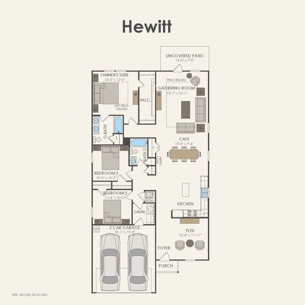 2D floor plan layout of this home in Patterson Ranch, Georgetown, TX (Image 2).
