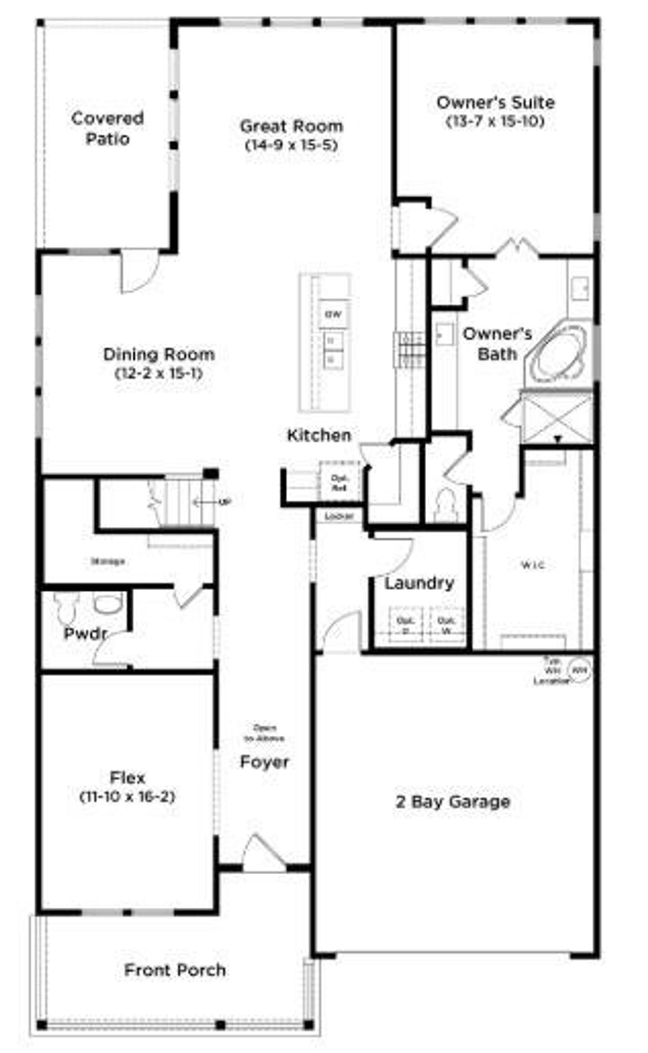 2D floor plan layout of this home in Oaks at San Gabriel, Georgetown, TX (Image 2).