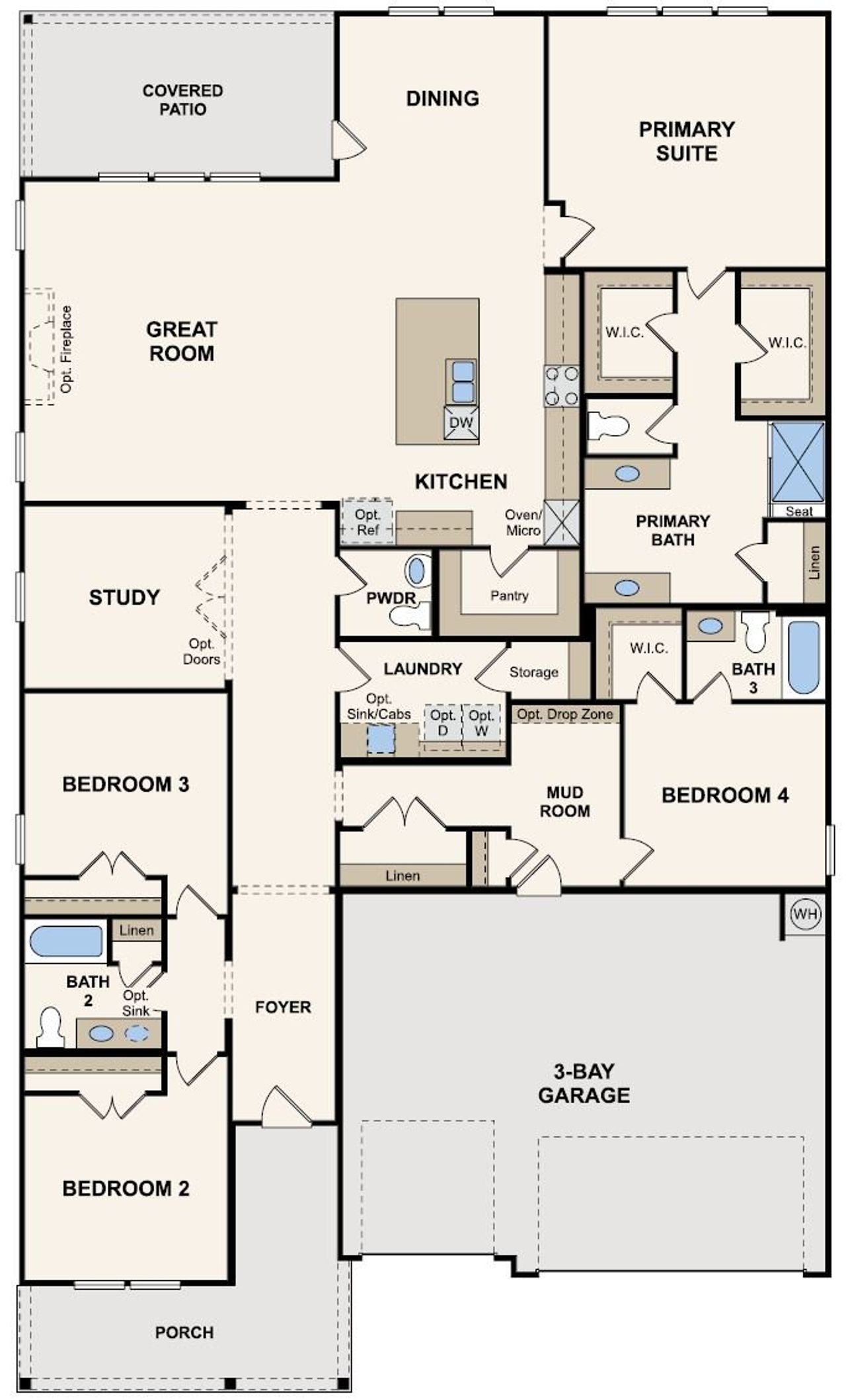 2D floor plan layout for the Kenai - 2822 by Century Communities in Homestead, Schertz, TX (Image 2). 2D floor plan layout for the Kenai - 2822 by Century Communities in Homestead, Schertz, TX (Image 2).
