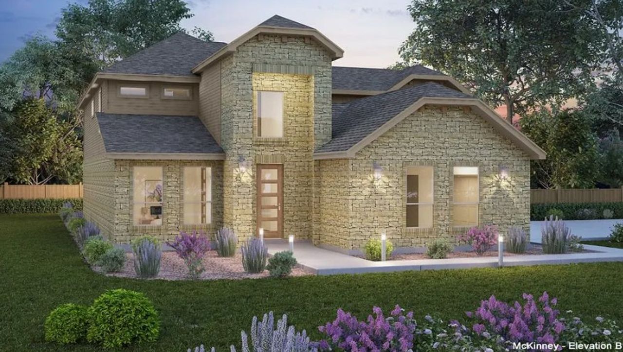 Representative exterior photo of a completed home built from the McKinney by Caledonia Builders in Double Eagle Ranch, Cedar Creek, TX (Image 2). Representative exterior photo of a completed home built from the McKinney by Caledonia Builders in Double Eagle Ranch, Cedar Creek, TX (Image 2).