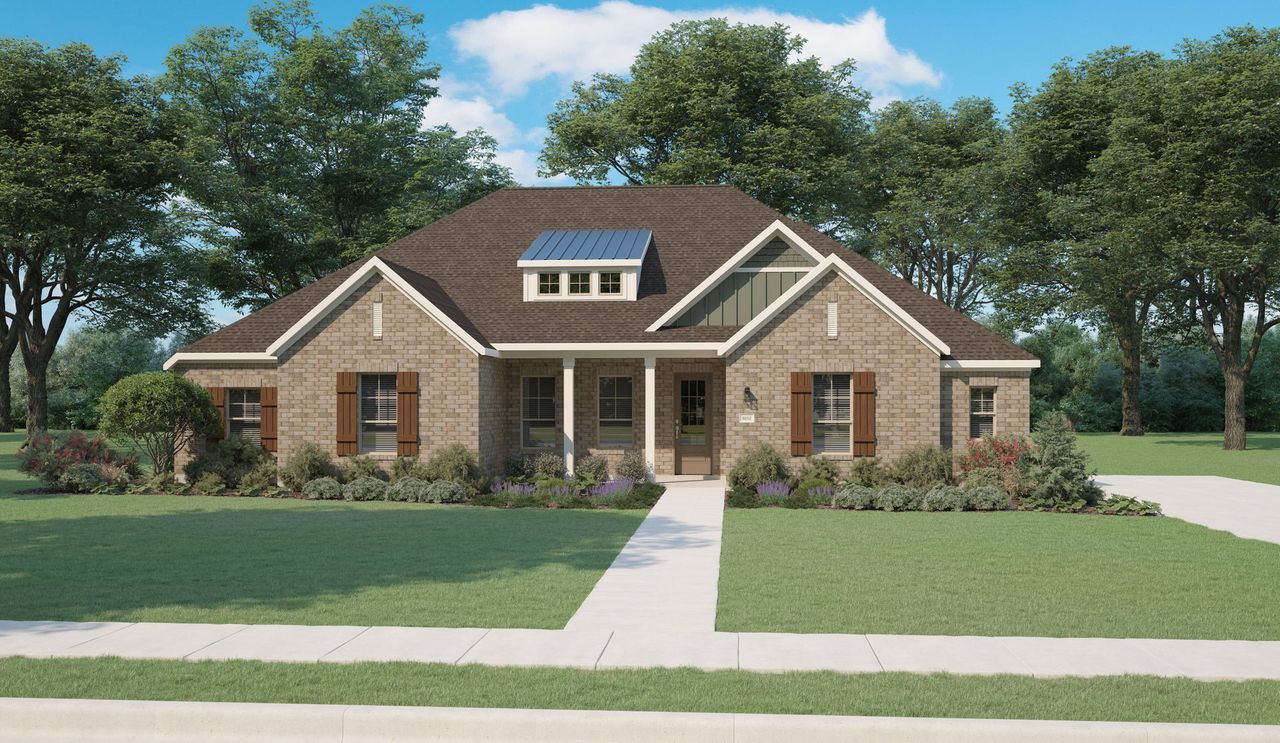 Front exterior of a new home in Ellis Ranch Estates, Waxahachie, TX, highlighting curb appeal (Image 2).