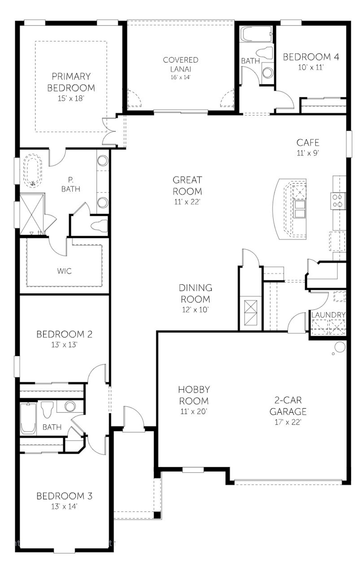 2D floor plan layout of this home in Angeline, Land O' Lakes, FL (Image 2).