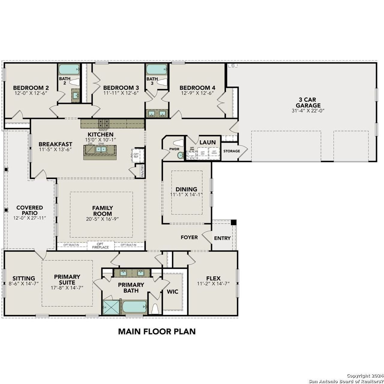 2D floor plan layout of this home in Potranco Oaks, Castroville, TX (Image 2).