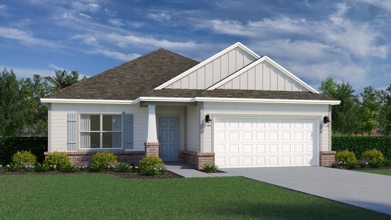 Representative exterior photo of a completed home built from the Topsail by Holiday Builders in Mahogany At Jubilee, Milton, FL (Image 2).