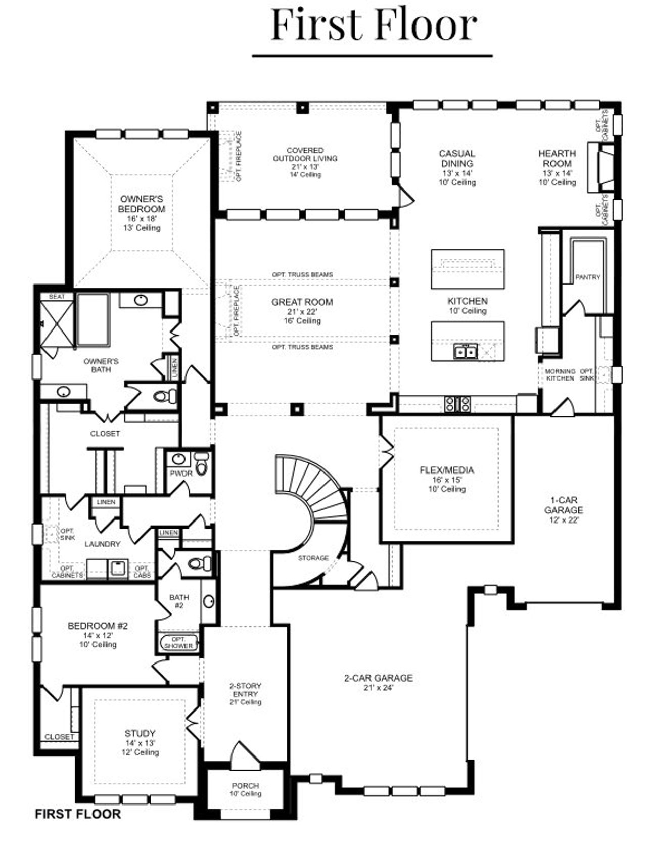 2D floor plan layout for the Plan 7061 by Tradition Homes in Mustang Lakes – 86’, Celina, TX (Image 2). 2D floor plan layout for the Plan 7061 by Tradition Homes in Mustang Lakes – 86’, Celina, TX (Image 2).