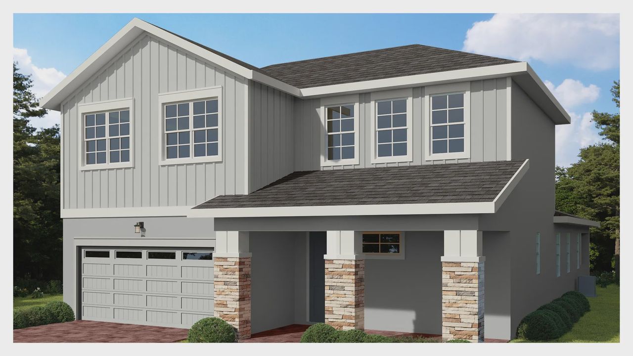 Representative exterior photo of a completed home built from the Rosemary II by Jones Homes USA in Reserve at Twin Lakes, St. Cloud, FL (Image 2).