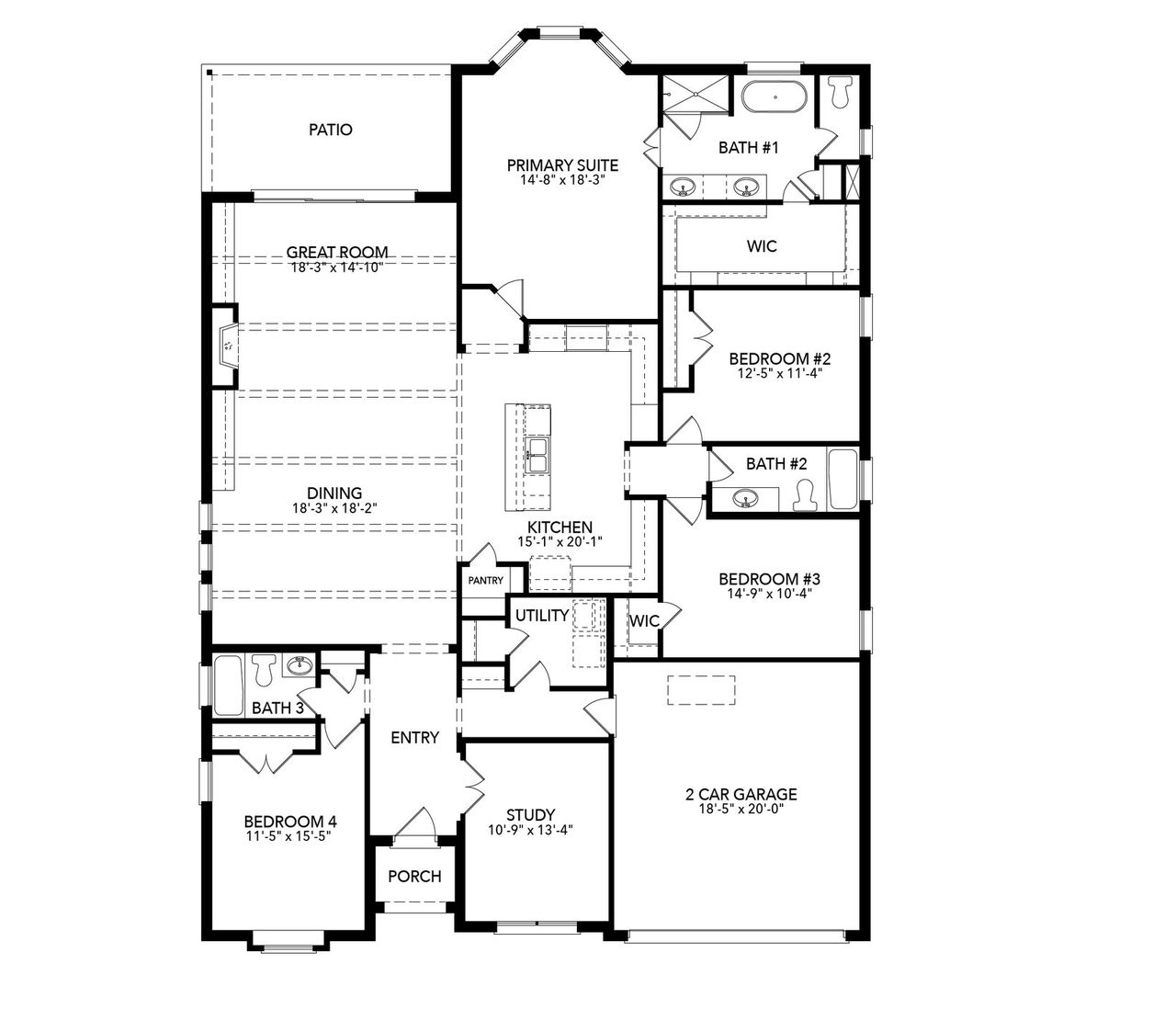 2D floor plan layout of this home in Trinity Estates, Benbrook, TX (Image 2).