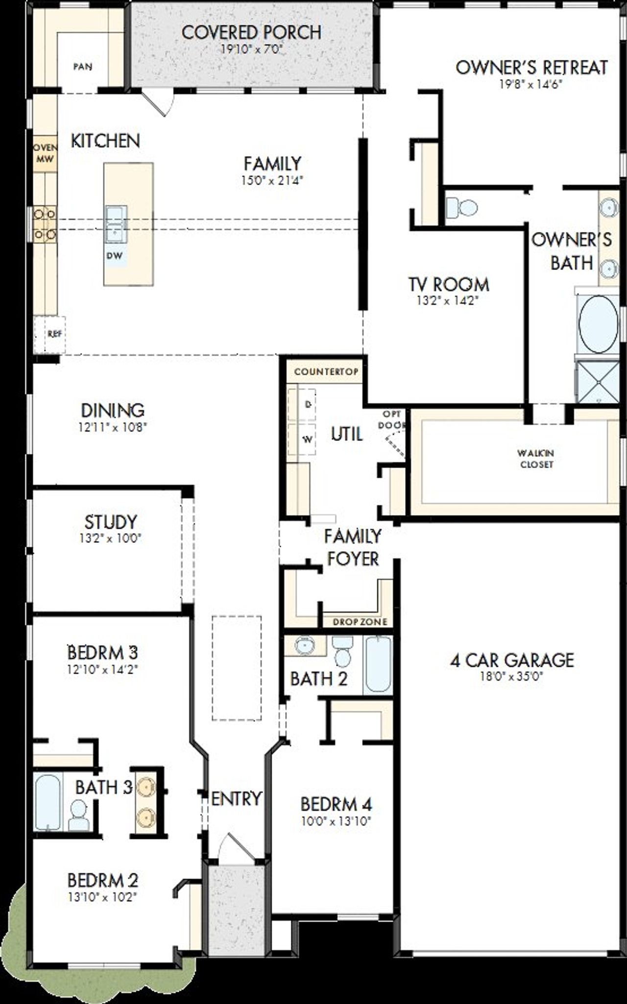 2D floor plan layout of this home in Pecan Square – Classics, Northlake, TX (Image 2). 2D floor plan layout of this home in Pecan Square – Classics, Northlake, TX (Image 2).