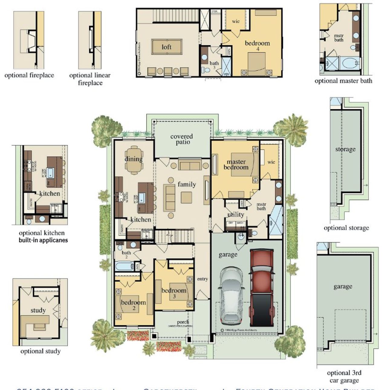 2D floor plan layout for the Andice 2 story by Carothers Executive Homes in Eagle Heights, Salado, TX (Image 2).