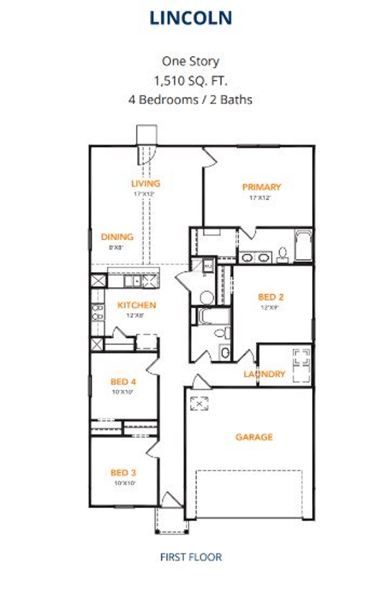 2D floor plan layout of this home in The Quarry, Cuero, TX (Image 2).