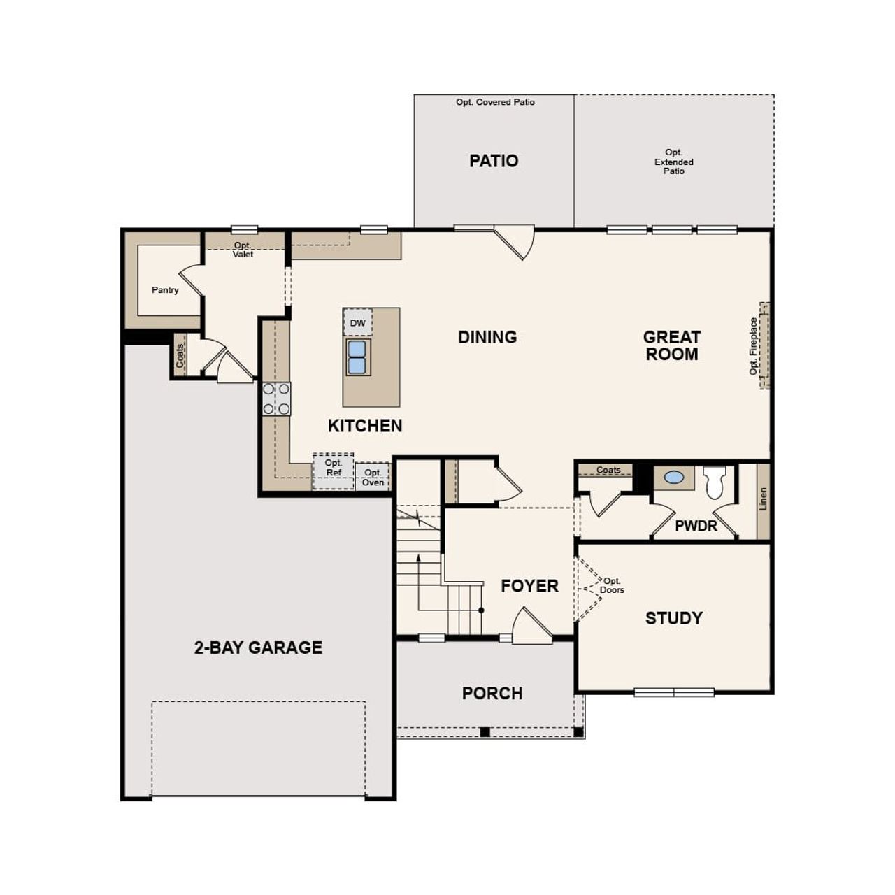 2D floor plan layout for the Daffodil by Century Communities in Stonemill, Monroe, NC (Image 2). 2D floor plan layout for the Daffodil by Century Communities in Stonemill, Monroe, NC (Image 2).