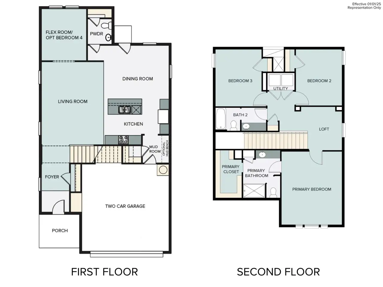 2D floor plan layout of this home in Heritage Mill, Hutto, TX (Image 2).
