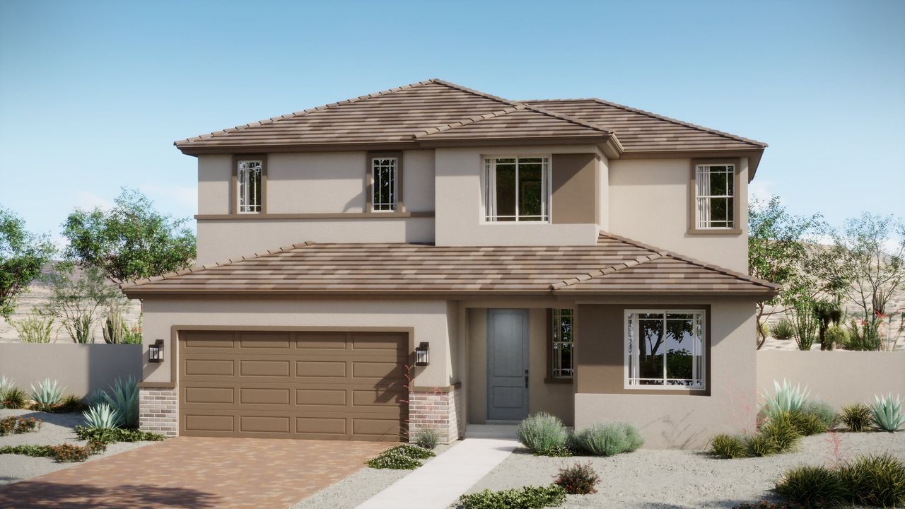 Representative exterior photo of a completed home built from the Monument by Risewell Homes in Trovita at Citrus Park, Goodyear, AZ (Image 2).