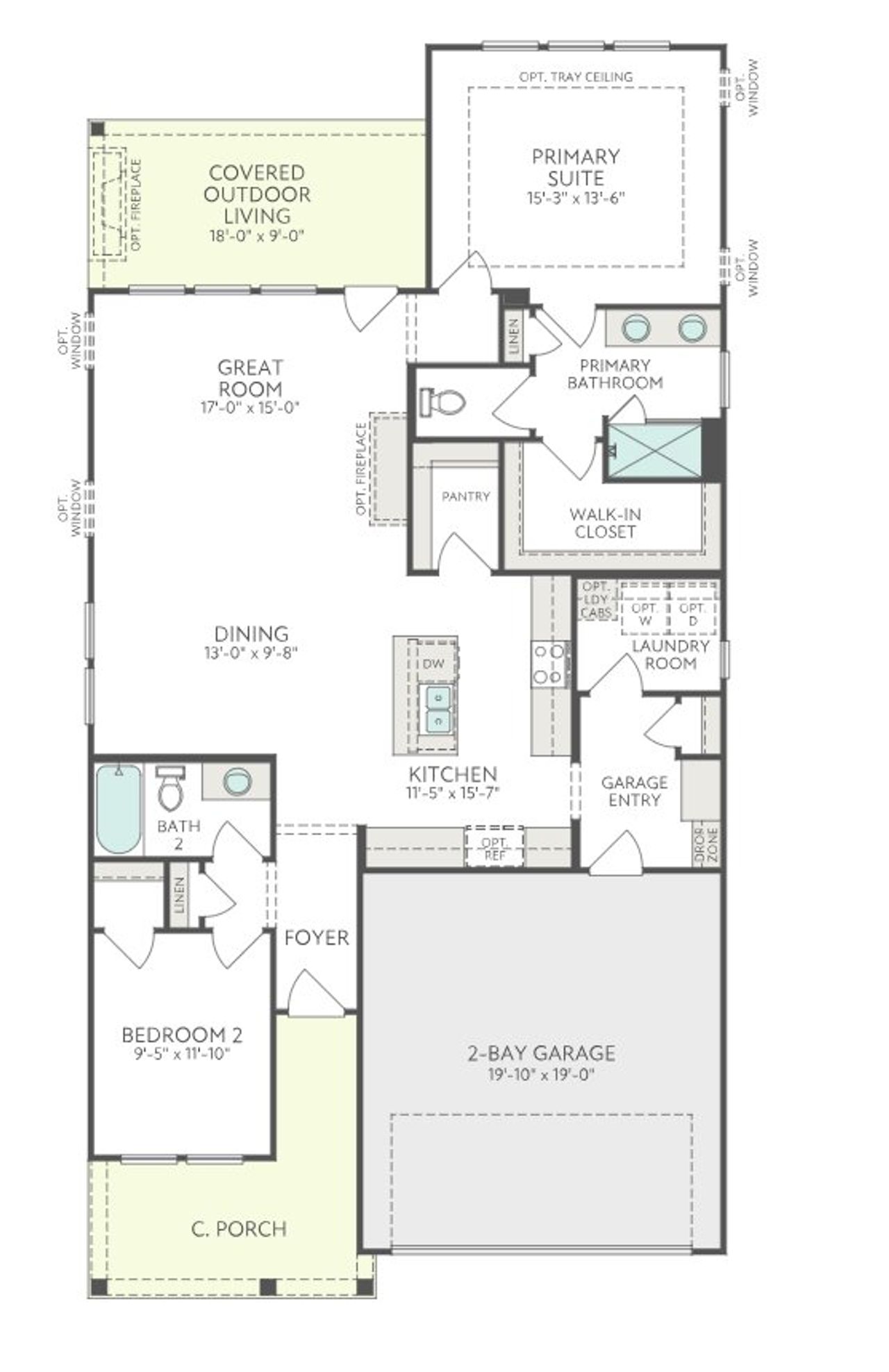 2D floor plan layout for the Hickory Hill by Tri Pointe Homes in Altis At Serenity, Fuquay Varina, NC (Image 2).