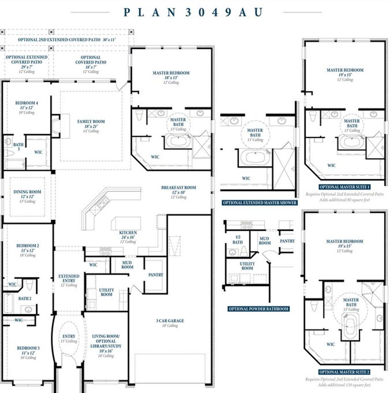 2D floor plan layout for the Plan 3049AU by Ravenna Homes in Audubon 60', Pinehurst, TX (Image 2). 2D floor plan layout for the Plan 3049AU by Ravenna Homes in Audubon 60', Pinehurst, TX (Image 2).