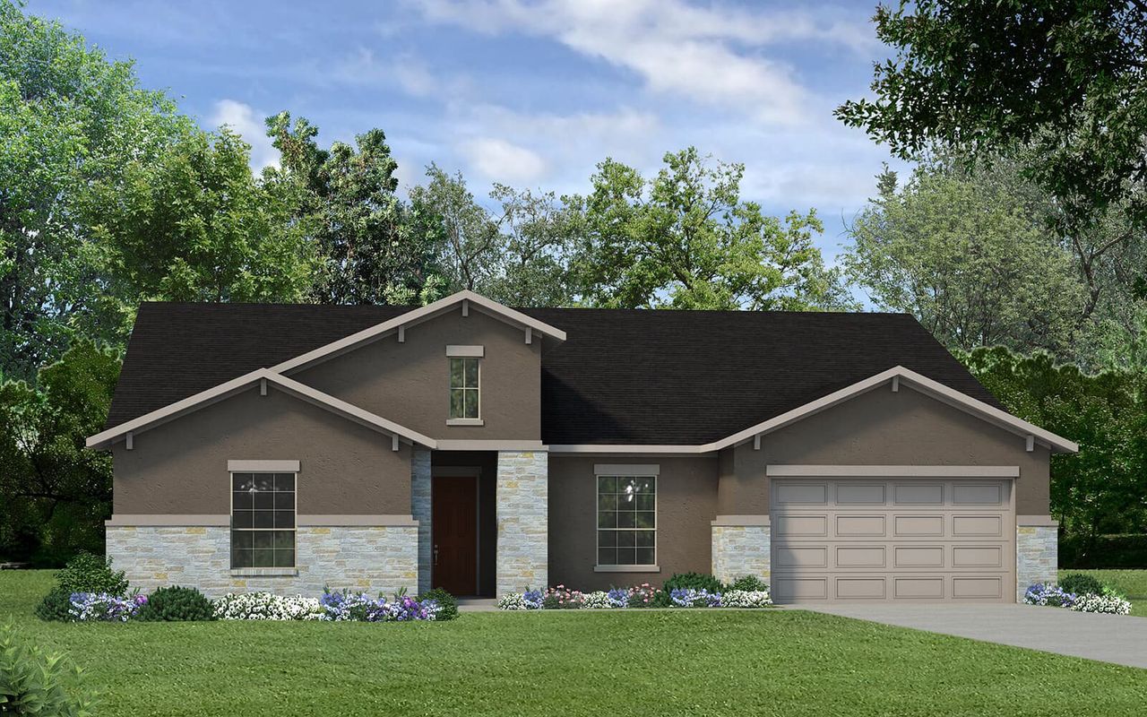 Representative exterior photo of a completed home built from the Bristol by Brookfield Residential in Traditional at Kissing Tree, San Marcos, TX (Image 2). Representative exterior photo of a completed home built from the Bristol by Brookfield Residential in Traditional at Kissing Tree, San Marcos, TX (Image 2).