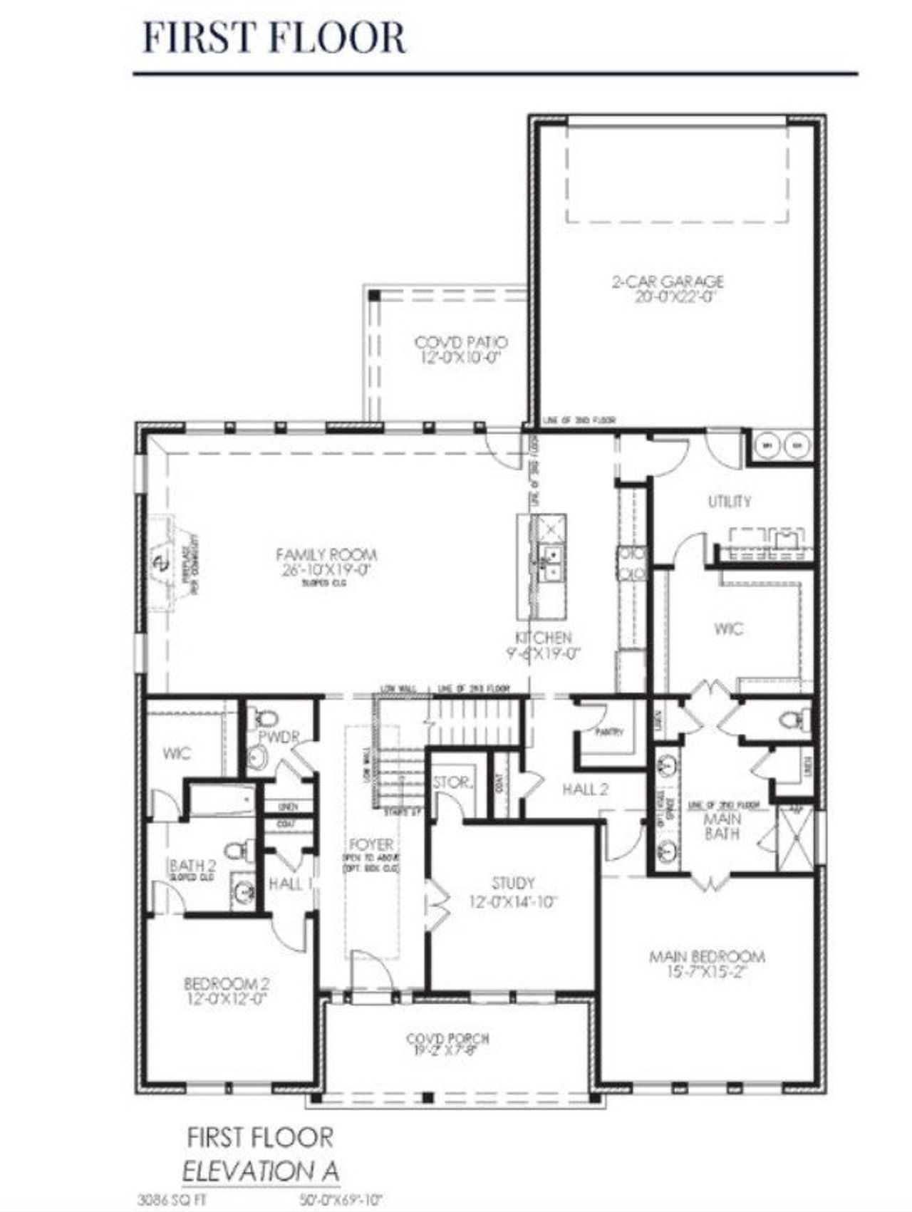 2D floor plan layout for the The Volente by Lillian Custom Homes in Ten Mile Creek, DeSoto, TX (Image 2).