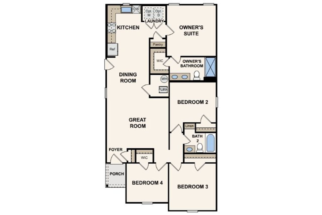 2D floor plan layout for the Rutherford by Century Complete in Daytona North, Bunnell, FL (Image 2).