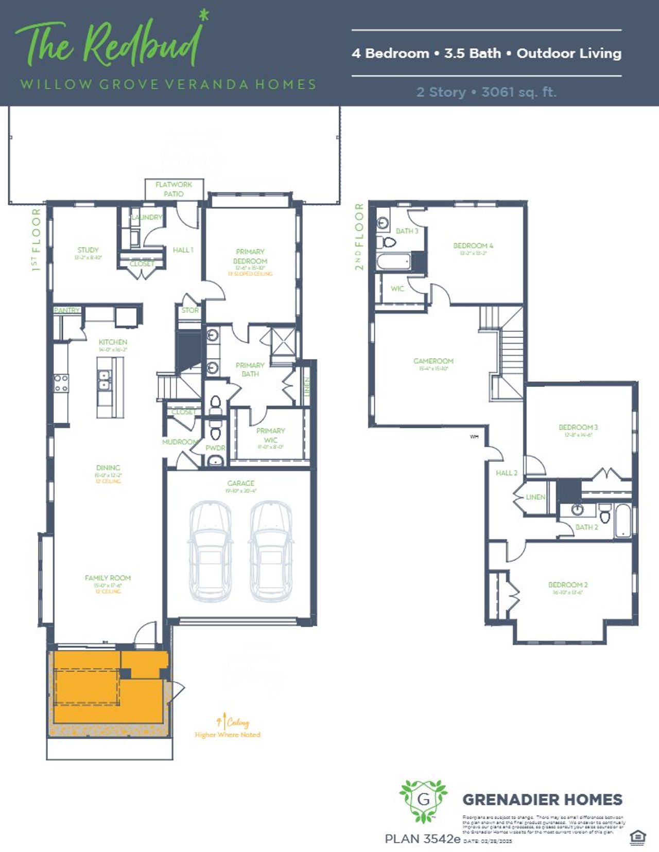 2D floor plan layout for the Redbud by Grenadier Homes in Willow Grove, Melissa, TX (Image 2). 2D floor plan layout for the Redbud by Grenadier Homes in Willow Grove, Melissa, TX (Image 2).