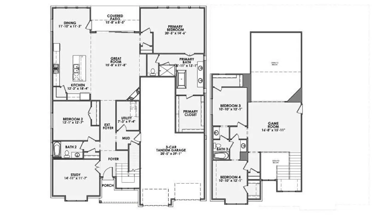 2D floor plan layout of this home in Pecan Grove, Burleson, TX (Image 2).